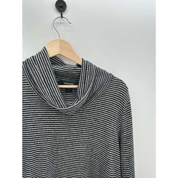 Karen Kane Sweater Womens Large Black Gray Striped Cowl Neck Pullover Side Slit - Picture 4 of 6